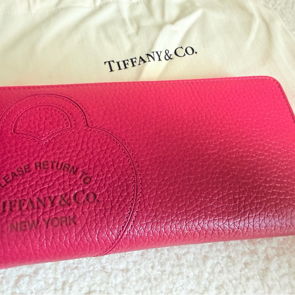Tiffany & Co. Hot Pink Pebbled Leather Zip Around Wallet